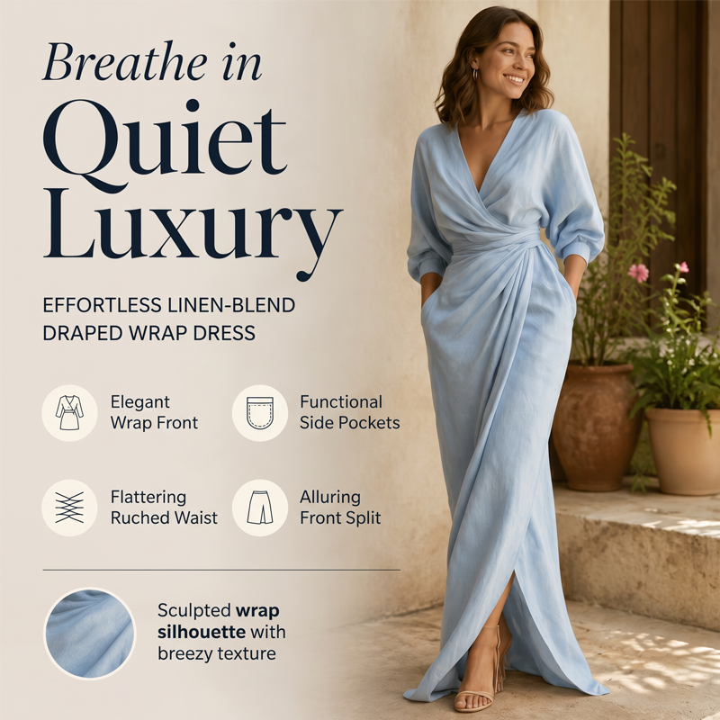 Women's Elegant V-Neck Wrap Maxi Dress