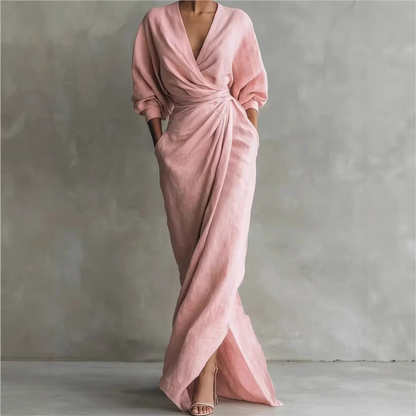 Women's Elegant V-Neck Wrap Maxi Dress