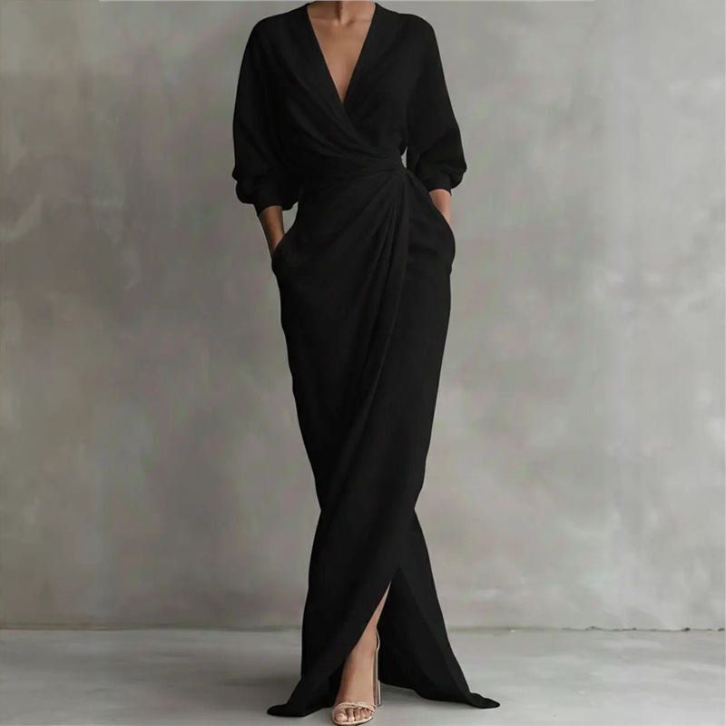 Women's Elegant V-Neck Wrap Maxi Dress