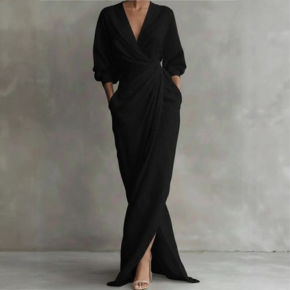 Women's Elegant V-Neck Wrap Maxi Dress