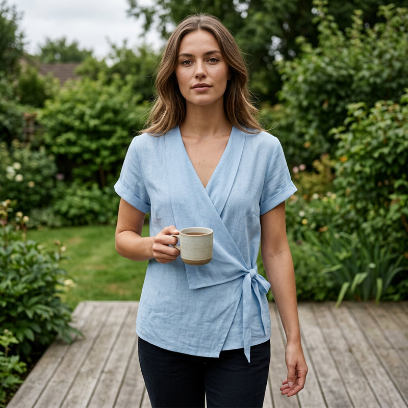 Women's Short Sleeve V-Neck Tie-Waist Top