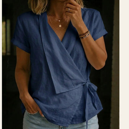 Women's Short Sleeve V-Neck Tie-Waist Top