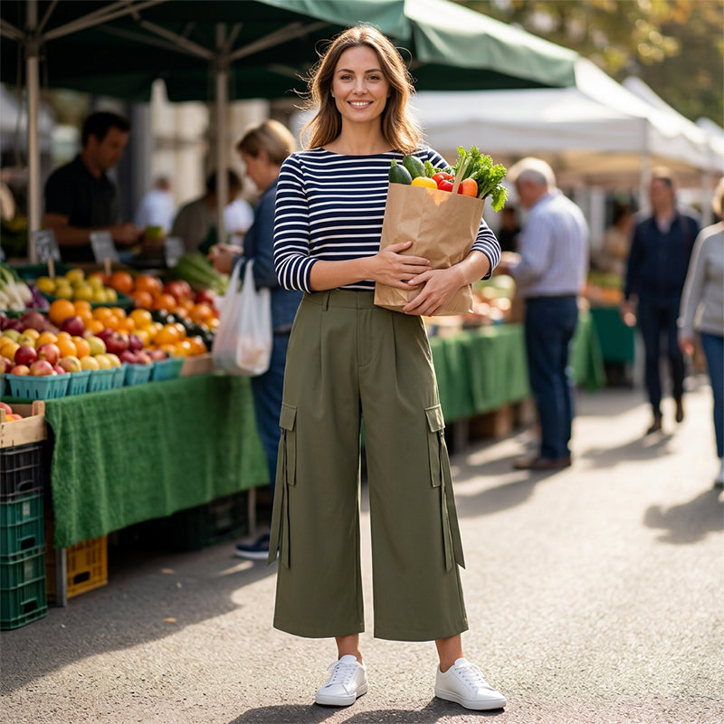👖Women's Cropped Wide-Leg Cargo Pants – High Waist Street Style Trousers ✨