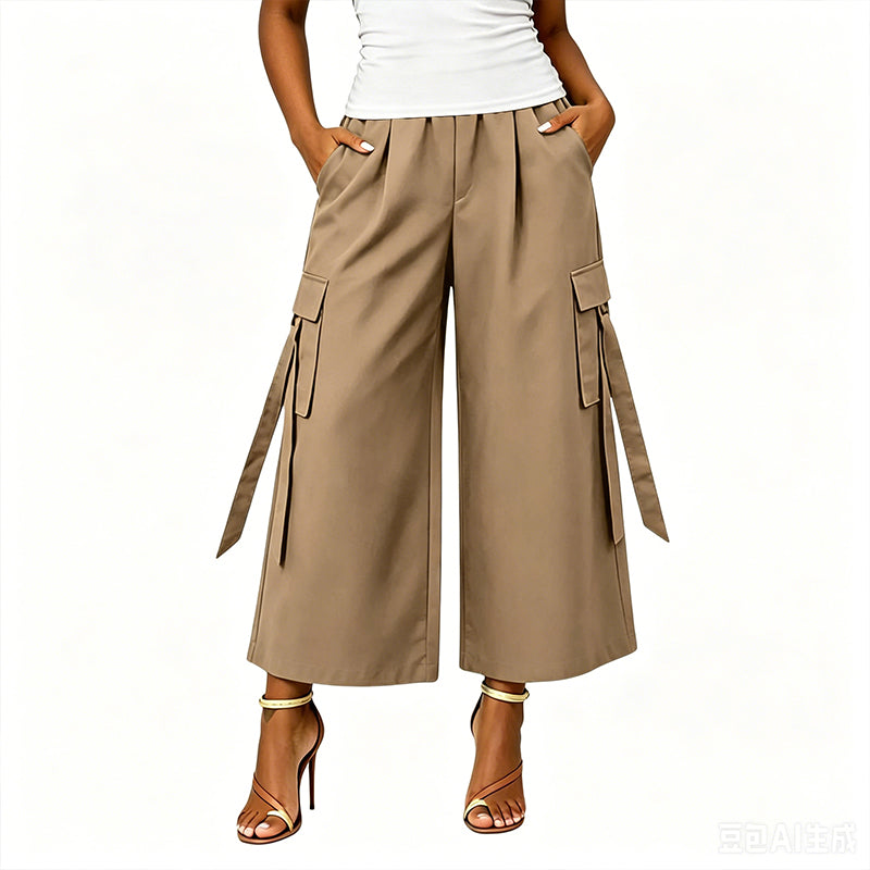 👖Women's Cropped Wide-Leg Cargo Pants – High Waist Street Style Trousers ✨