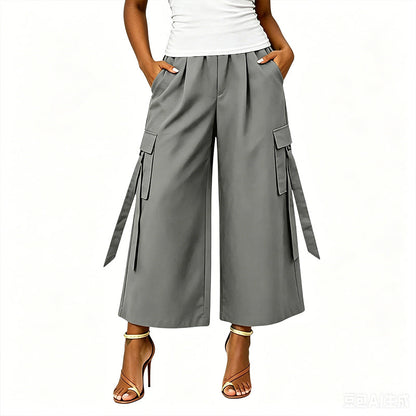 👖Women's Cropped Wide-Leg Cargo Pants – High Waist Street Style Trousers ✨