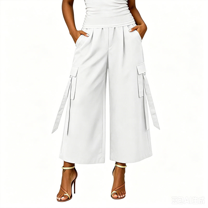 👖Women's Cropped Wide-Leg Cargo Pants – High Waist Street Style Trousers ✨