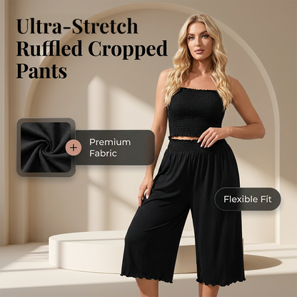 📢📢50% OFF !! ⏰Women's High-Stretch Ruffled Wide-Leg Cropped Pants