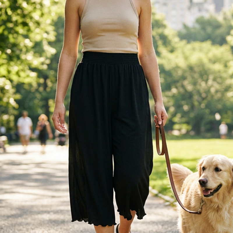 📢📢50% OFF !! ⏰Women's High-Stretch Ruffled Wide-Leg Cropped Pants