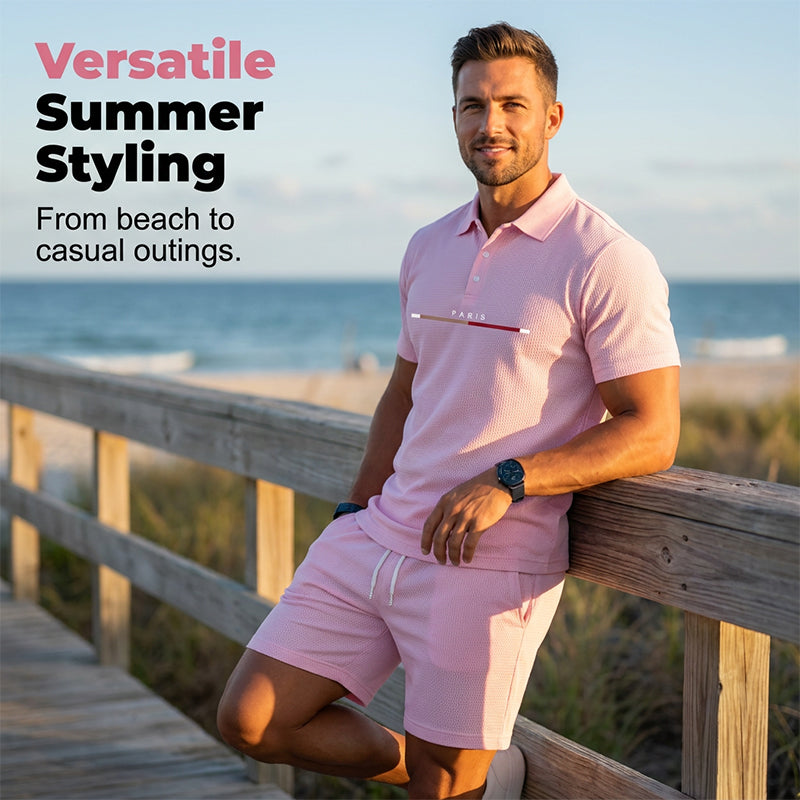👕 2-piece polo shirt & shorts set for men – breathable, comfortable, versatile – perfect for sports, everyday wear, and relaxing outings ☀️