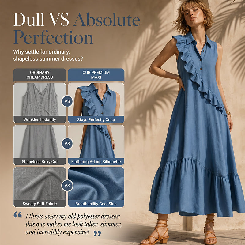 Women's Summer Sleeveless Dress with Front Ruffle