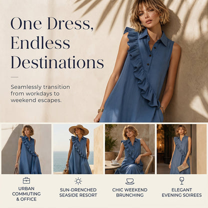 Women's Summer Sleeveless Dress with Front Ruffle