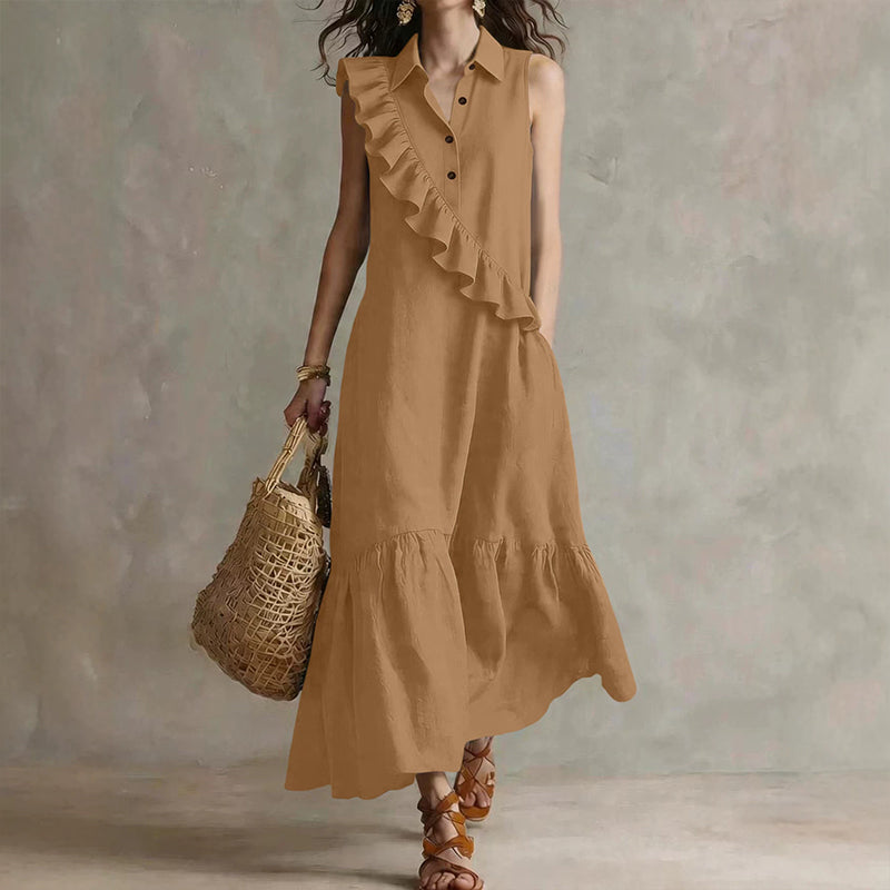 Women's Summer Sleeveless Dress with Front Ruffle