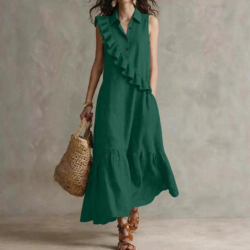 Women's Summer Sleeveless Dress with Front Ruffle