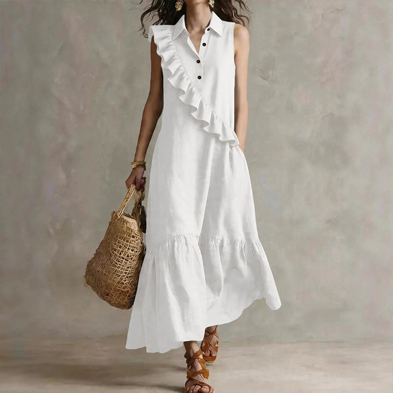 Women's Summer Sleeveless Dress with Front Ruffle