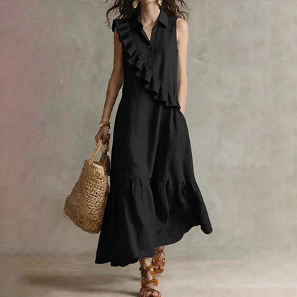 Women's Summer Sleeveless Dress with Front Ruffle