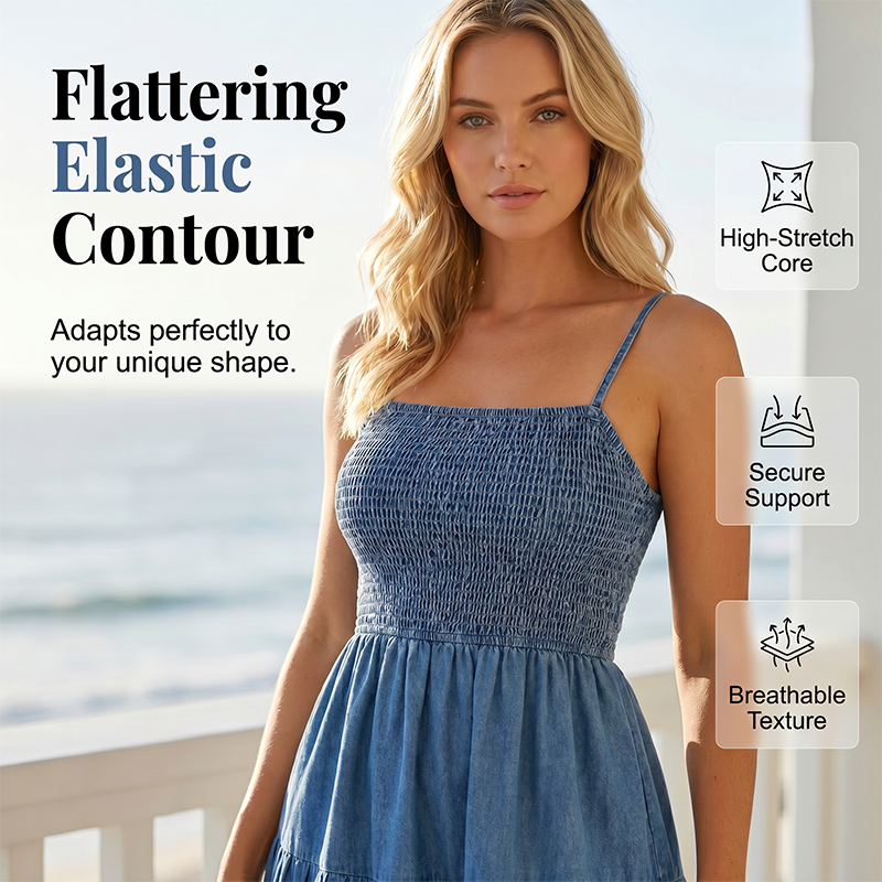 Exclusive 50% OFF | Breezy Summer Denim Sundress | Smocked Bodice & Flowing Tiered Skirt | Soft Breathable Sleeveless Dress for Women