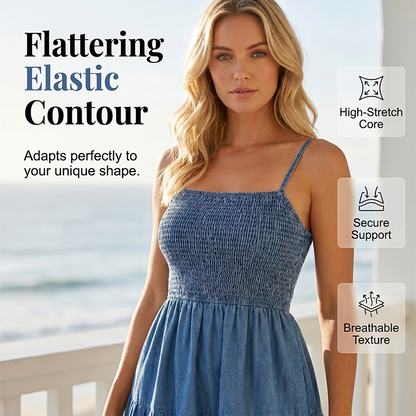 Exclusive 50% OFF | Breezy Summer Denim Sundress | Smocked Bodice & Flowing Tiered Skirt | Soft Breathable Sleeveless Dress for Women