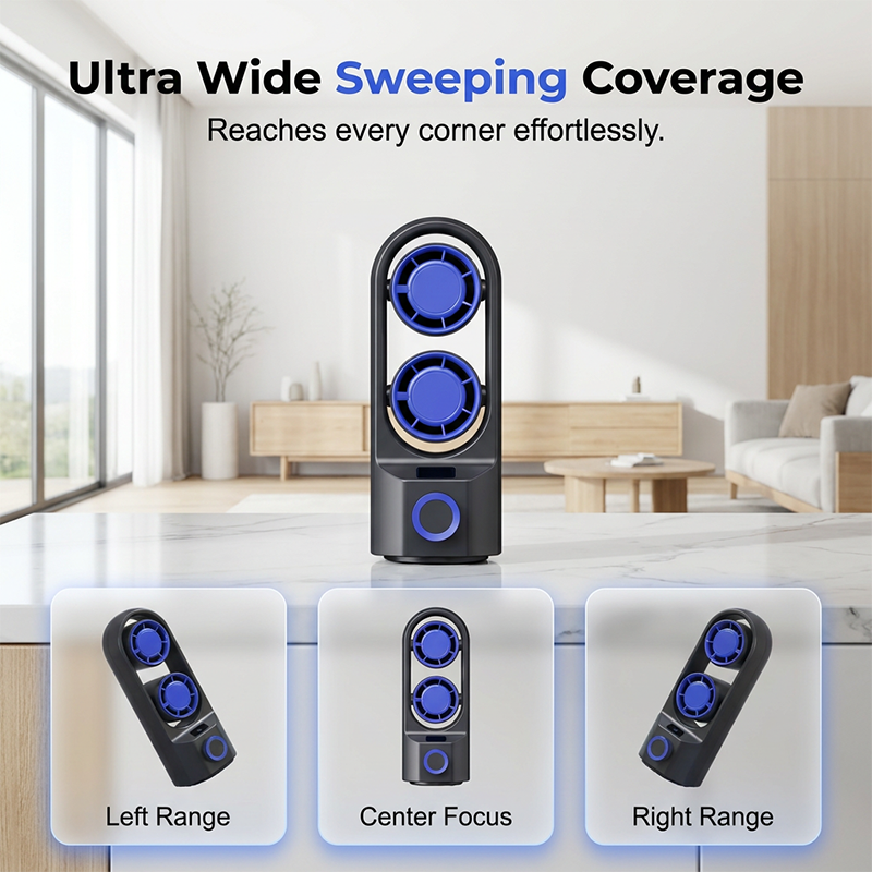 Dual-Head Desktop Tower Fan 100-Speed Stepless
