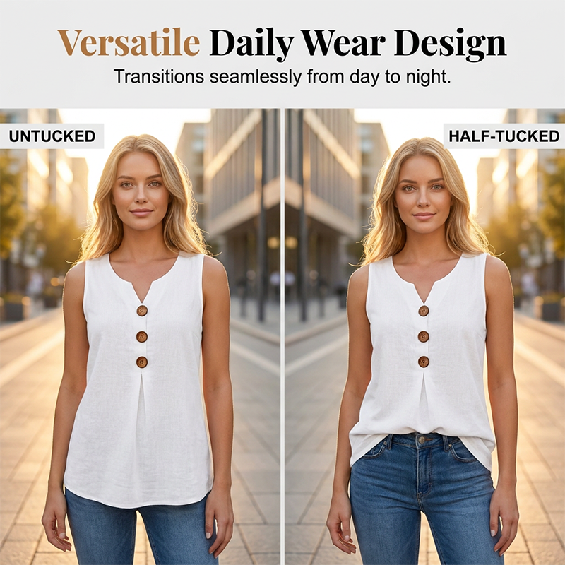 ⌛Limited-Time Offer-Women's V-Neck Sleeveless Cotton Linen Vest