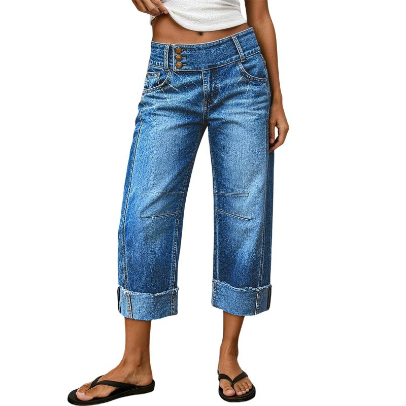 👖 50% OFF NOW! 💙 Women's Wide Leg Cropped Jeans – Button high waist & relaxed fit – Stretchy denim, perfect for casual or chic looks ✨🌸