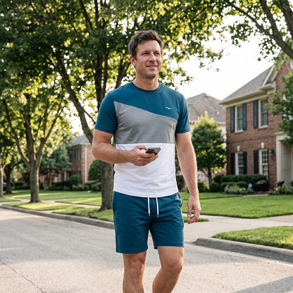⌛Limited-Time Offer-Men Color-Block T-Shirt and Shorts Set