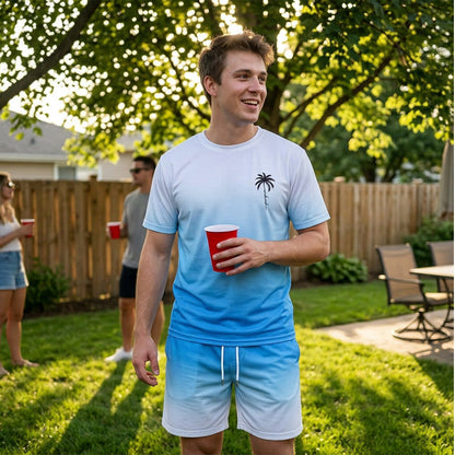 Men's Gradient Short Sleeve and Shorts Set