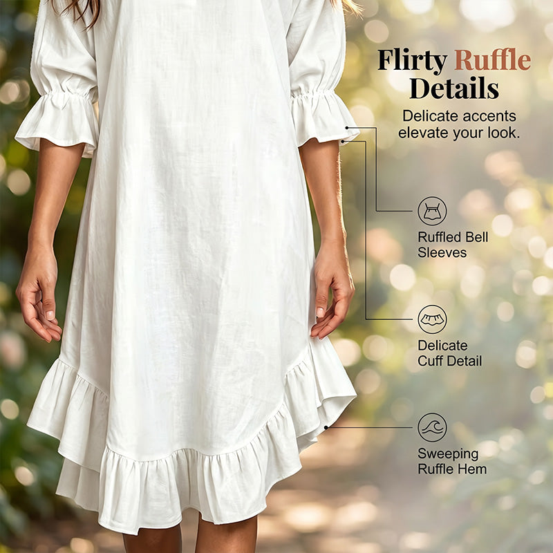 🎉NEW ARRIVAL LIMITED TIME OFFER 💞Women's Ruffle Hem V Neck Woven Dress