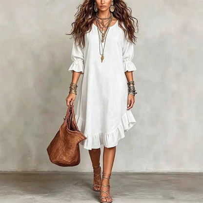 🎉NEW ARRIVAL LIMITED TIME OFFER 💞Women's Ruffle Hem V Neck Woven Dress