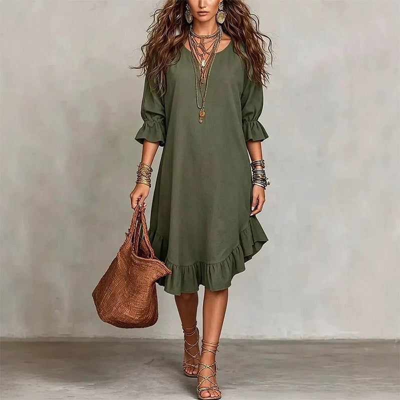 🎉NEW ARRIVAL LIMITED TIME OFFER 💞Women's Ruffle Hem V Neck Woven Dress