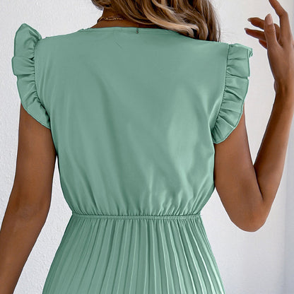 ⌛Limited-Time Offer-Women's Lace V-Neck Ruffle Sleeve Pleated Midi Dress
