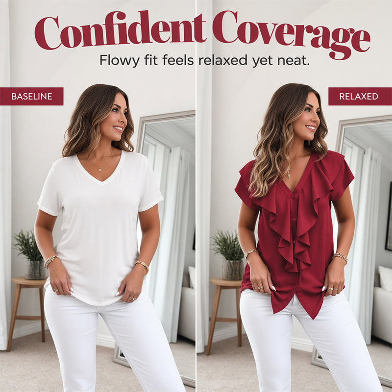 🔥New Arrivals & Best Sellers-Elegant Ruffle V-Neck Blouse
