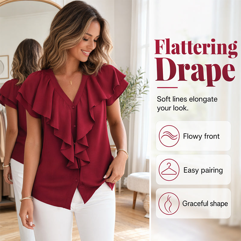 🔥New Arrivals & Best Sellers-Elegant Ruffle V-Neck Blouse