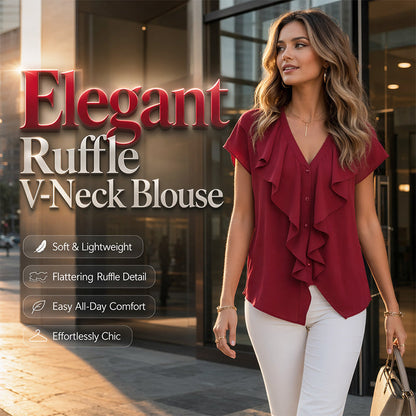 🔥New Arrivals & Best Sellers-Elegant Ruffle V-Neck Blouse