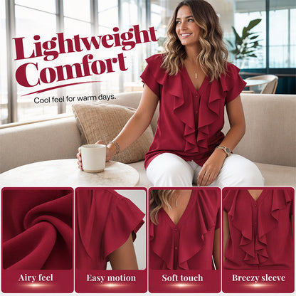 🔥New Arrivals & Best Sellers-Elegant Ruffle V-Neck Blouse