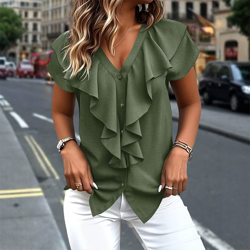 🔥New Arrivals & Best Sellers-Elegant Ruffle V-Neck Blouse
