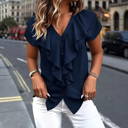 🔥New Arrivals & Best Sellers-Elegant Ruffle V-Neck Blouse