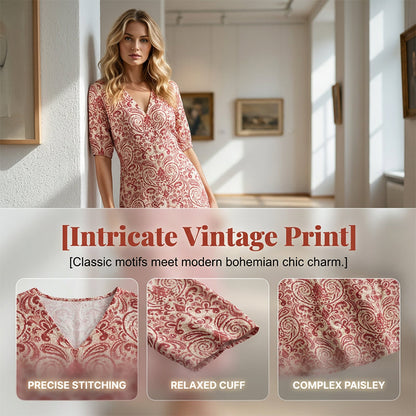 ⌛Limited-Time Offer-Women's V-Neck Printed Half-Sleeve Maxi Dress