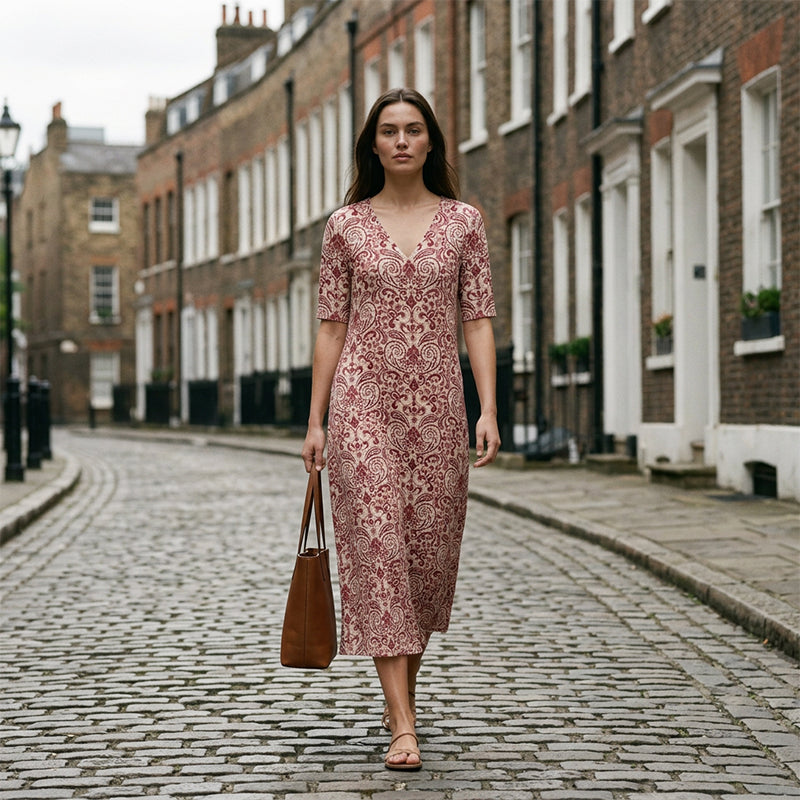 ⌛Limited-Time Offer-Women's V-Neck Printed Half-Sleeve Maxi Dress