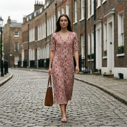 ⌛Limited-Time Offer-Women's V-Neck Printed Half-Sleeve Maxi Dress