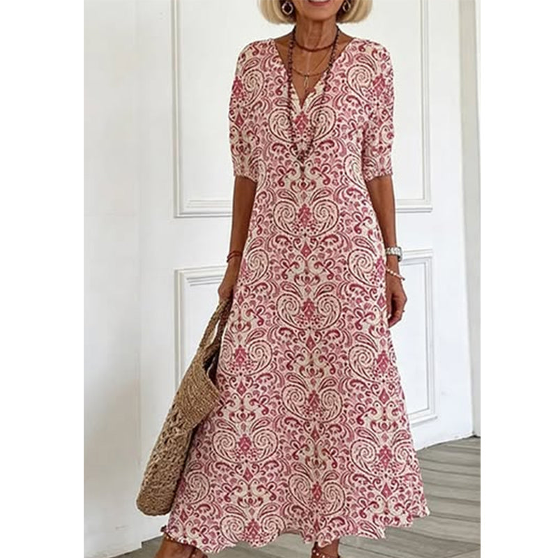 ⌛Limited-Time Offer-Women's V-Neck Printed Half-Sleeve Maxi Dress