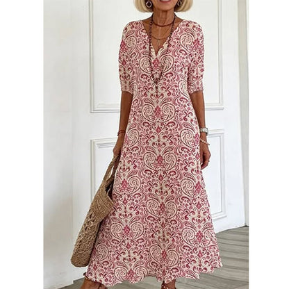 ⌛Limited-Time Offer-Women's V-Neck Printed Half-Sleeve Maxi Dress