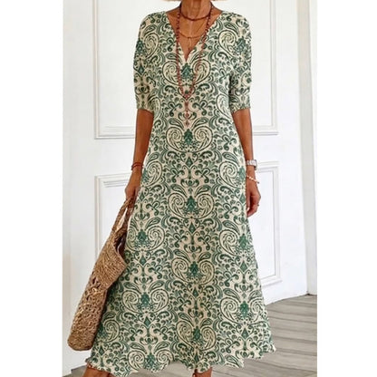 ⌛Limited-Time Offer-Women's V-Neck Printed Half-Sleeve Maxi Dress