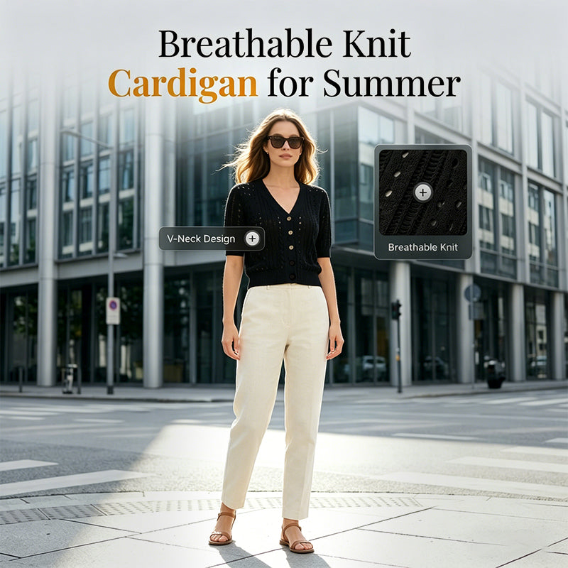 🔥Summer Best Sellers-Women's Short Sleeve Hollow-Out Knit Cardigan