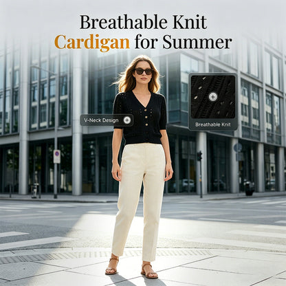 🔥Summer Best Sellers-Women's Short Sleeve Hollow-Out Knit Cardigan