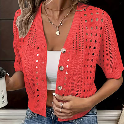 🔥Summer Best Sellers-Women's Short Sleeve Hollow-Out Knit Cardigan