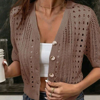 🔥Summer Best Sellers-Women's Short Sleeve Hollow-Out Knit Cardigan