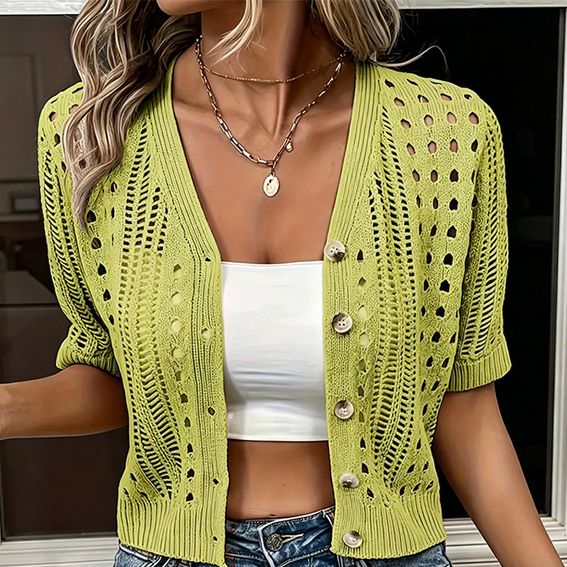 🔥Summer Best Sellers-Women's Short Sleeve Hollow-Out Knit Cardigan