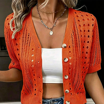 🔥Summer Best Sellers-Women's Short Sleeve Hollow-Out Knit Cardigan