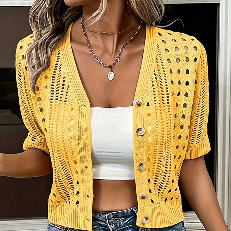 🔥Summer Best Sellers-Women's Short Sleeve Hollow-Out Knit Cardigan