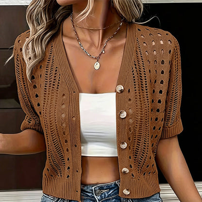 🔥Summer Best Sellers-Women's Short Sleeve Hollow-Out Knit Cardigan